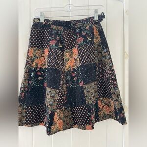 Woman’s Vintage Velvet Patchwork Colorful Floral Boho Skirt Size XS / S A-line